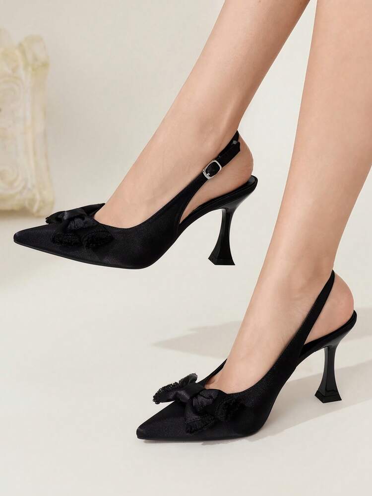 CUCCOO CHICEST Women's High Heels Pointed 9CM Women's Elegant Stiletto Shoes Brown Professional Shoes Back Strap Easy To Wear Cute Big Bow Buckle Black High Heels Professional Shoes Fashionable Gorgeous Sexy Suitable For Daily/Party/Nightclub/Prom Banquet/Valentine's Day Date Outside Women's Shoes Summer Shoes Wedding Shoes Bride Shoes