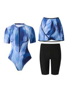 Swim Mulvari Đầm dệt kim dài tay in họa tiết lá cây, thích hợp cho tiệc tùng, đi biển, năm mới, đầm gợi cảm dáng xòe, bộ bikini hai mảnh mùa đông Giáng sinh, đồ bơi Burkini thanh lịch mùa hè dành cho nữ, bộ đồ bơi Burkini Trung Đông. - Nhiều màu - Xem 6