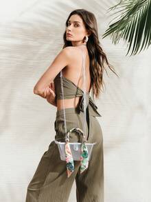 SHECARRY 女士透明果冻丝巾手提包/斜挎包，时尚、优雅、简约、个性化、百搭、经典，适合海滩、度假、假日、夏季、海边、沙滩派对等场合 - 無色 - 查看 4