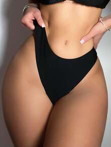 Oceva 夏季沙滩泳装性感紧身基本款女士万圣节商店庆祝纯色荷叶边比基尼泳裤 - 黑色 - 查看 4