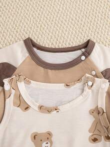 Souflis Souflis 2 Stücke/Set süßer Bären-Muster Baby Jungen Kurzarm Romper Outfit, 0-3 Jahre alt, weich & niedlich, geeignet für Zuhause, Outdoor-Spiel und weitere Anlässe - Verschiedenfarbig - Übersicht 10