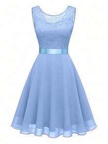 Olithes Women's Summer Sleeveless Pink Lace Dress - Blue - View 6