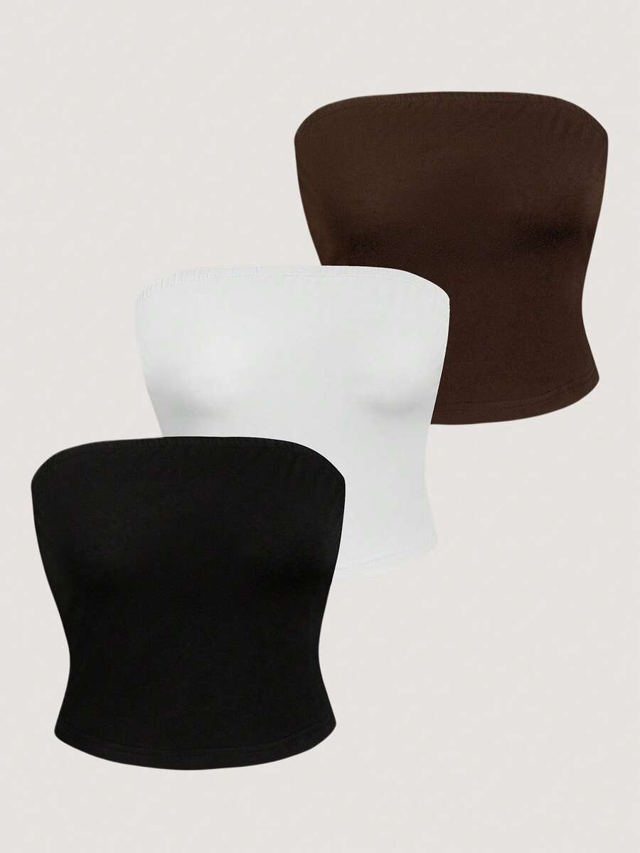 3pcs/set Ladies' Solid Color Strapless Top - Multicolor - View 1