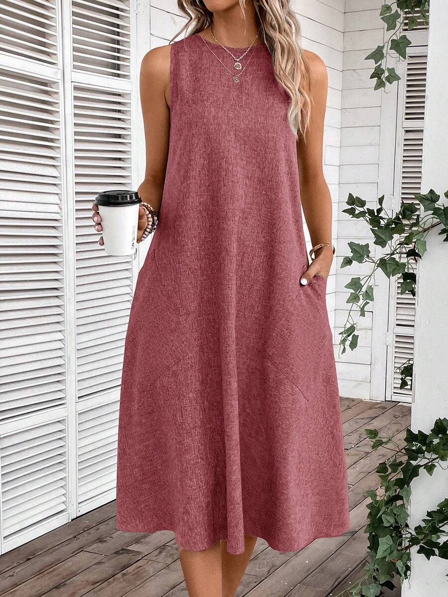 EMERY ROSE Đầm midi màu trơn dành cho nữ, thích hợp cho các buổi hẹn hò và tiệc tùng mùa hè. - Bụi hồng - Xem 1