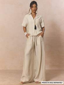 MUSERA Quần ống rộng cạp chun co giãn, có túi, chất liệu vải lanh mềm mại, kiểu dáng suông, chỉ bán riêng quần, dễ thương, thích hợp cho mùa xuân, kỳ nghỉ, nữ tính, mùa hè, phong cách thường ngày. - Màu Khaki - Xem 1