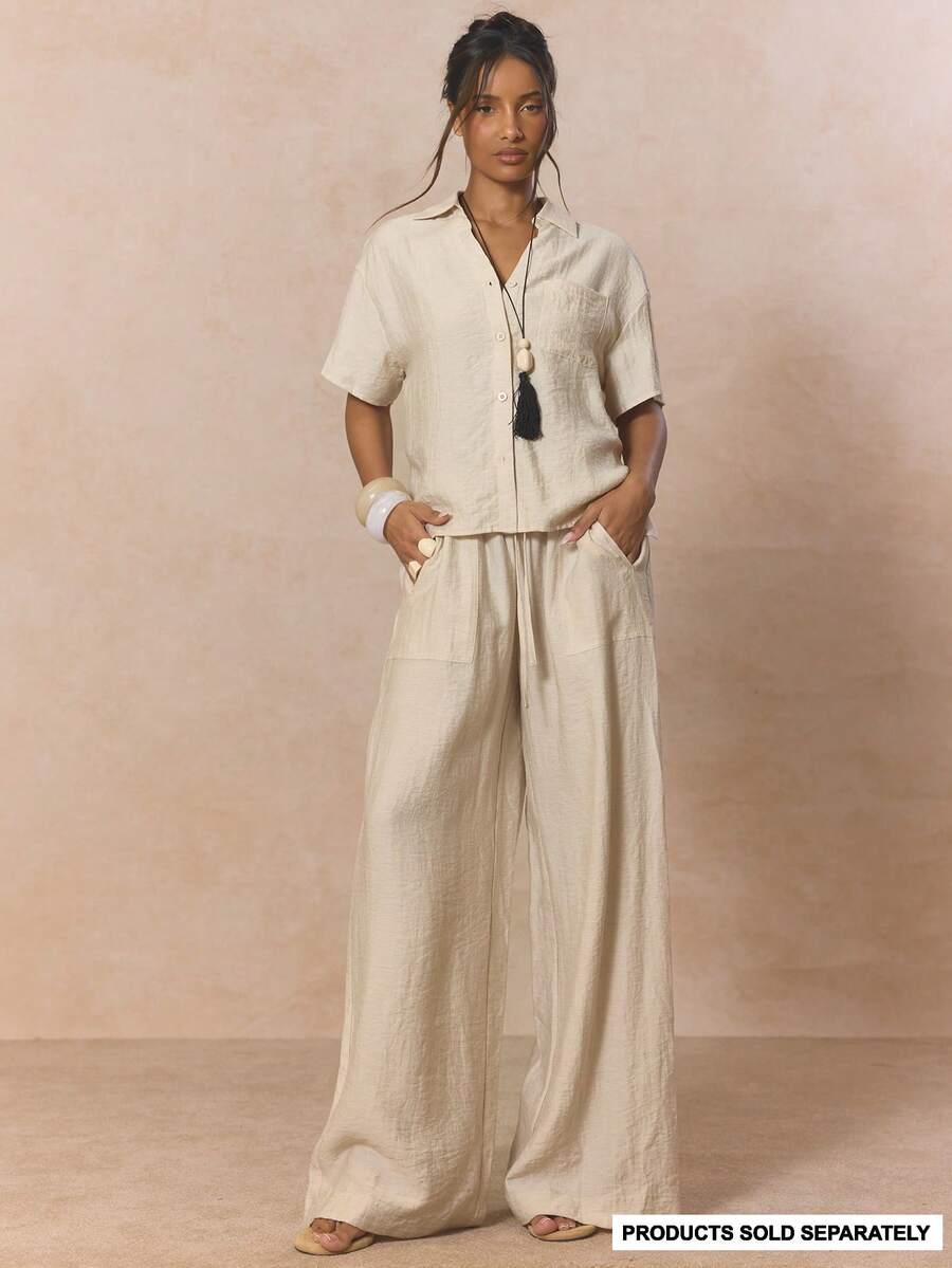 MUSERA Quần ống rộng cạp chun co giãn, có túi, chất liệu vải lanh mềm mại, kiểu dáng suông, chỉ bán riêng quần, dễ thương, thích hợp cho mùa xuân, kỳ nghỉ, nữ tính, mùa hè, phong cách thường ngày. - Màu Khaki - Xem 1