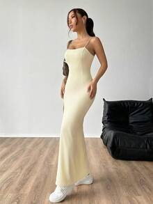 SHEIN EZwear Vestido sin mangas con abertura alta en color albaricoque, para primavera/verano - Albaricoque - Ver 6