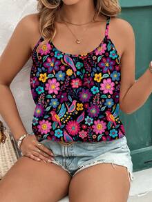 EMERY ROSE Áo hai dây và áo tank top cỡ lớn, kiểu dáng thanh lịch, in họa tiết hoa, thích hợp cho mùa hè. - màu đen - Xem 2