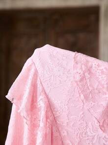 SHEIN Robe de soirée élégante à volants pour femmes enceintes - Rose bonbon - Voir 5