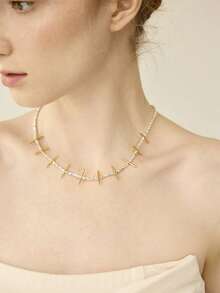 MOTF PREMIUM Dây chuyền mạ vàng 18K hai tông màu bạc ánh kim, đính hạt lấp lánh, có thể cá nhân hóa. - Nhiều màu - Xem 3