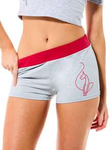 BABYPHAT Jersey Booty Shorts With Elastic Waistband And Script Print Comfortable Casual Loungewear - Grey - View 4