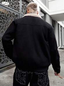 Artur Kramer 男士长袖羊羔绒外套，泰迪领，男士冬季外套，黑色，秋季 - 黑色 - 查看 2