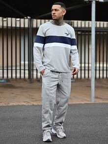 Devon Thys 男士抽绳腰部接缝细节运动裤外出纯色休闲直筒浅灰色抽绳运动裤，适合丈夫、男朋友的礼物 - 淺灰色 - 查看 1