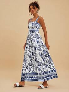 Travachic Women's Casual Tropical Print Dress - Blue and White - View 6