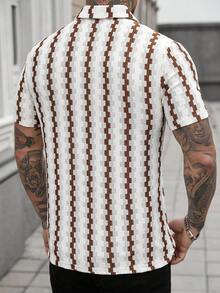 Manfinity Homme Men's Casual Striped Pattern Short Sleeve Polo Shirt, Suitable For Summer Vacation And Daily Commute Mens Pattern Button Ups - Brown - View 2