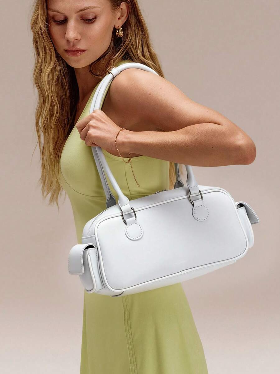 GLOWMODE Medium 6L Faux Leather Little Big Glow Zipper Compartments Multi-Pocket Hand Shoulder Bag Daily Casual Outdoors Holiday Vacation Beach Wear - Off-white - View 1