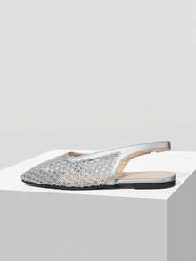 Mnmlis Women's New Fashion Woven Hollow Slip-On Flat Square Toe Loafers - Silver - View 3