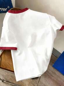 Manfinity Joysei 男士圆领撞色滚边字母3D图案休闲日常短袖T恤 - 彩色 - 查看 4