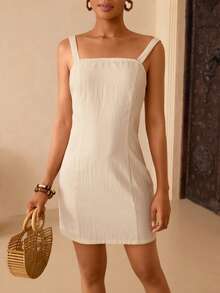 Vesra Women's Backless Round Ring Tie Strap Cropped Camisole Dress - White - View 6