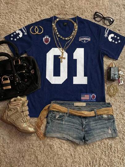 Attitoon Camiseta de mujer casual y minimalista con estampado de letras y números, adecuada para el verano