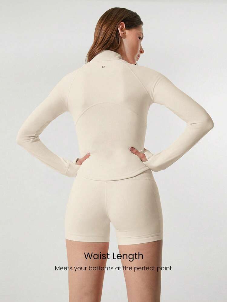 FeatherFit™ Studio Ready Zipper Pockets Slim Fit Long Sleeve Thumbholes Active Jacket Low Impact Yoga Pilates Studio Gym Daily