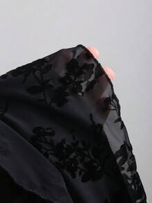 Sweetra Spring/Summer New Flocked Fabric Double-Layer Ruffle Mini Dress, Suitable For Parties, Birthday Celebrations - Black - View 4