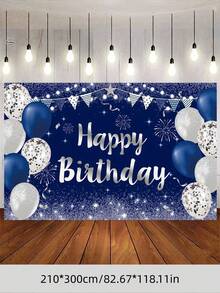 1 2D 闪亮生日快乐横幅 - 70.9 英寸 x 43.3 英寸，银色和海军蓝派对背景，适合男女庆祝活动。 - 多色 - 查看 5