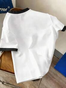 Manfinity Joysei Men's Casual Colorblock Letter Embossed T-Shirt, Summer - Black and White - View 4
