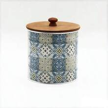Cirelle Vintage Iron Canister With Wood Lid - Airtight Geometric Design Jar For Coffee Beans, Tea & Grains, Rustic Kitchen Storage Decor - Multicolor - View 10