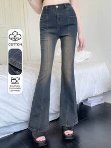 Jeans de pierna acampanada y ajuste ceñido para mujer - Azul - Ver 1