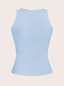 SHEIN EZwear 女士性感露脐吊带背心，适合夏季，浅粉色和浅蓝色系，粉嫩紧身款，修身款，夏季上衣 - 彩色 - 查看 8