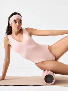 Loungeista 女士休闲无袖连体裤，白色高弹双层面料，简约设计，适合所有季节 - 粉色 - 查看 11