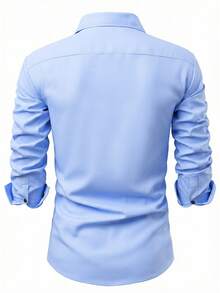 Manfinity Bizformal Men's Single-Breasted Casual Versatile Commuting Long Sleeve Shirt Blue Dress Shirt For Men Blue Designer Shirt Men's Luxury Shirts Baby Blue Shirts For Men - Blue - View 2