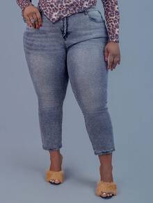 CurvyTilda Pantalones vaqueros de pierna recta talla grande, de moda para el verano - Gris - Ver 3