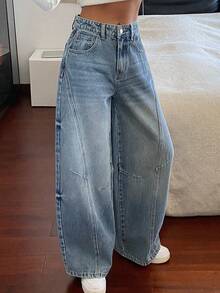 DAZY Quần jeans nữ ống loe xẻ tà, cạp thường, phong cách Y2K - Rửa nhẹ - Xem 4
