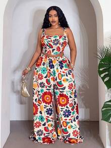Slaydiva Bộ đồ thể thao mùa xuân/hè 2025 mới, kiểu dáng thường ngày, áo hai dây màu kaki xương cá và quần ống rộng có túi, chất liệu vải dệt họa tiết, cỡ lớn dành cho nữ. - Nhiều màu - Xem 6