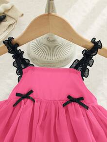Newborn Baby Girl Cute & Elegant Apricot Bow Decor Sleeveless Romper, Summer - Hot Pink - View 5
