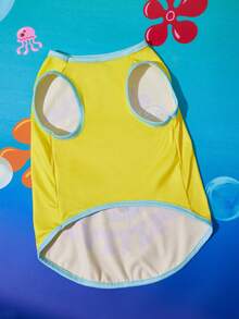 SpongeBob SquarePants | SHEIN 1件可爱卡通印花宠物背心，猫狗通用，尺码从XXS到XXXXXL（XS到XL），海绵材质，吸收正能量，活泼可爱 - 黃色 - 查看 7