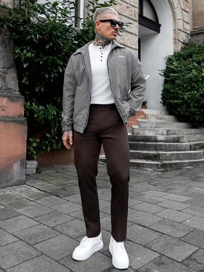 Artur Kramer Męska kurtka casualowa, INS Streetwear w kratę, zapinana na zamek, luźna, odpowiednia na każdą porę roku, idealna na festiwale muzyczne i codzienne dobieranie, prezent dla chłopaka/męża, Y2K