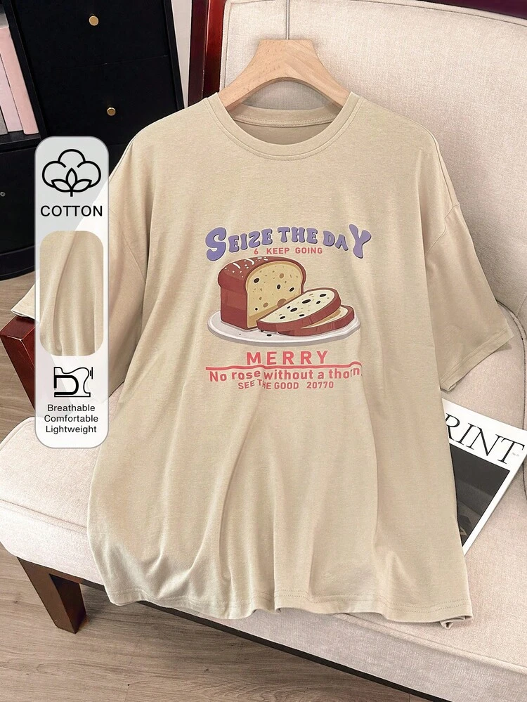 Women's Cute Printed Loose Casual Short Sleeve T-Shirt, Summer Graphic Tees Women