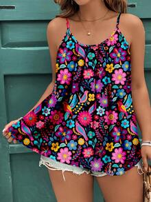 EMERY ROSE Áo hai dây và áo tank top cỡ lớn, kiểu dáng thanh lịch, in họa tiết hoa, thích hợp cho mùa hè. - màu đen - Xem 1