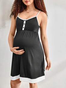Moonlight&Mama Maternity Sleeveless Dress With Button Decor, Loungewear - Black - View 6