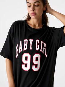 Loungeista 字母图案落肩睡衣晚礼服 - 黑色 - 查看 7