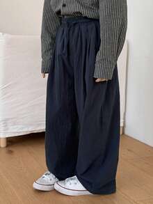 DAZY Tween Boy Solid Color Drawstring Waist Casual Versatile Everyday Loose Pants - Navy Blue - View 4
