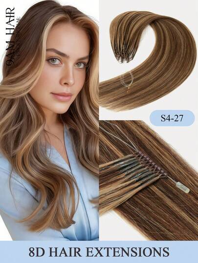 8D 微环纳米珠接发，16-22 英寸微环真人发接发，隐形无痕，直发，隐形迷你硅胶珠易于安装，无缝，自然直发，完美延长长发，打造自然直发质感