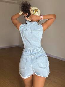 StreetHx Women's Fashion Casual Slim-Fit Short Denim Bib Pants And Jumpsuit - Light Wash - View 2