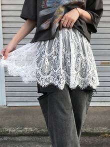 FRIFUL 女士弹力腰带花卉蕾丝A字裙 - 白色 - 查看 4