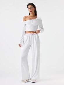 Loungeista Lowkey Lull White Comfortable Casual Soft Chic Autumn Casual Easy Comfort Autumn Slumber Long Sleeve Long Pants Set, Women Sleepwear Setfor Summer - White - View 4