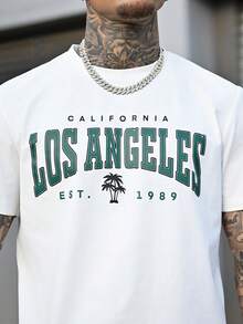 Devon Thys 男士字母印花T恤，适合夏季 - 白色 - 查看 3