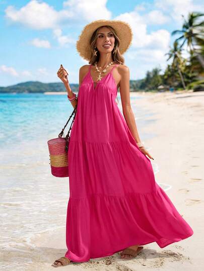 Sylviya Women's V-Neck Sleeveless Maxi Beach Dress For Vacation